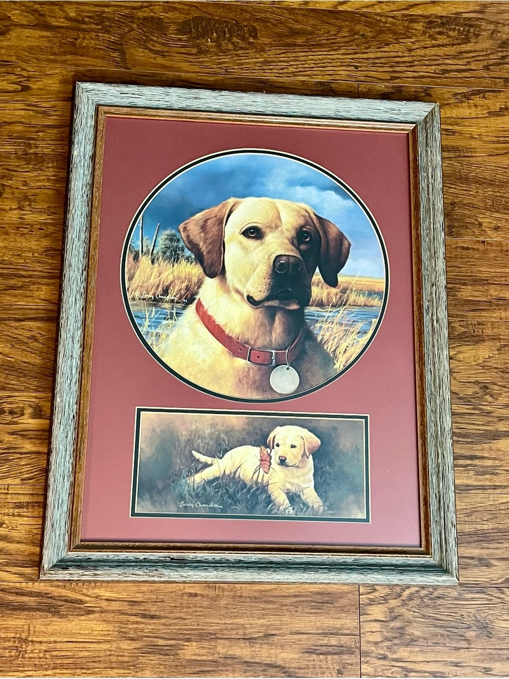 Yellow Labrador Head Portrait & Puppy Lithograph Signed by Larry Chandler
